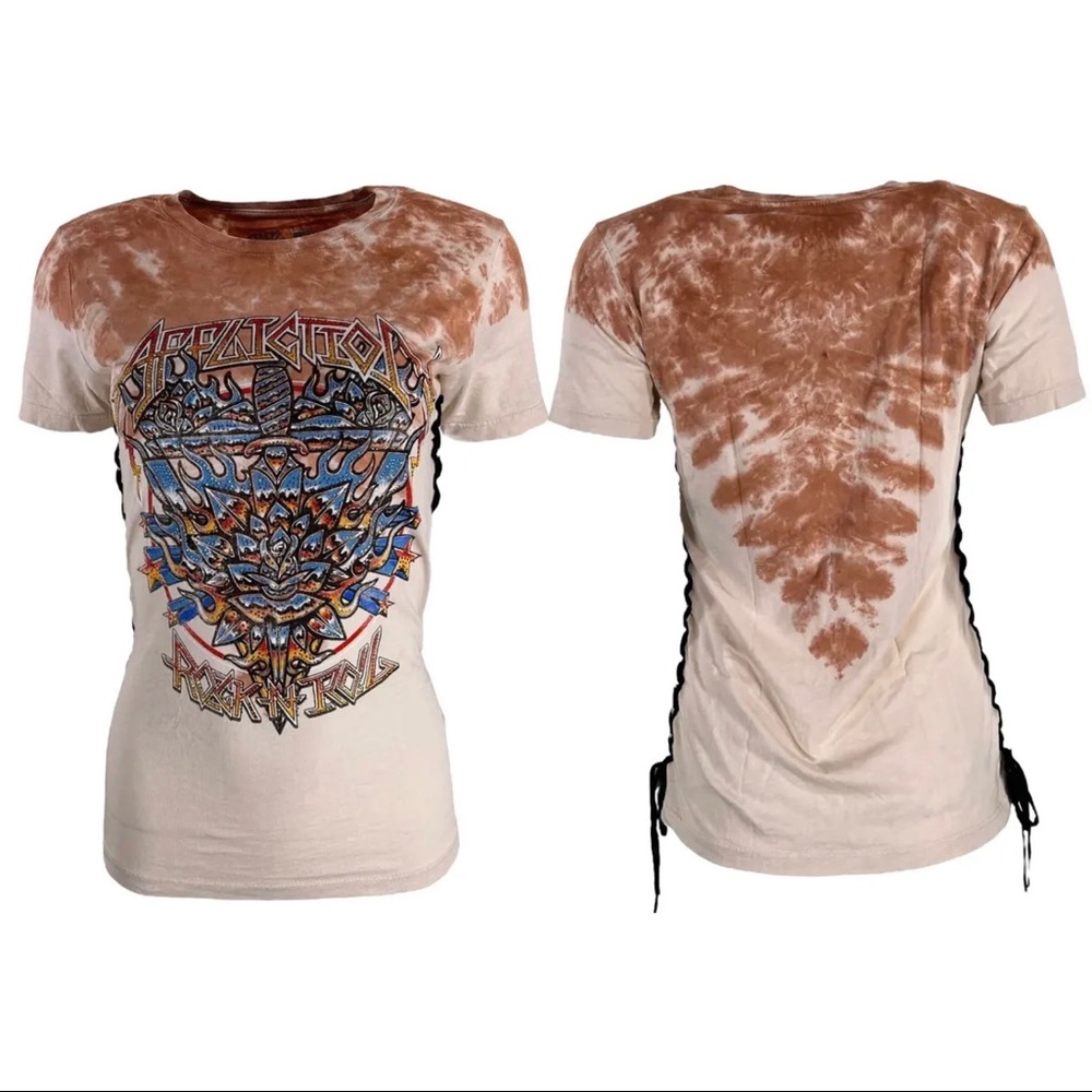 Affliction Women's T-Shirt Firerthorn Rock Biker Tattoo - Picture 1 of 8